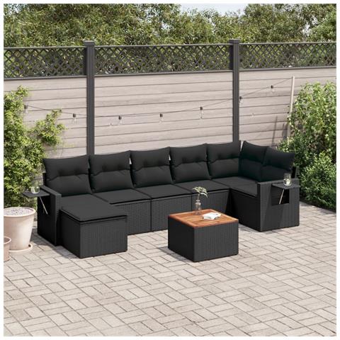 Set Divani da Giardino con Cuscini 8 pz Nero in Polyrattan - Foto 2