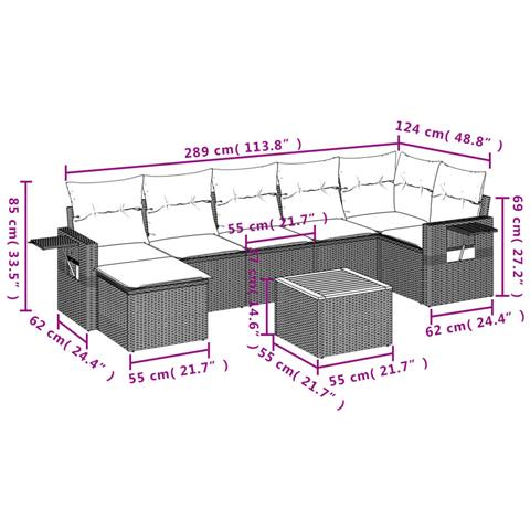 Set Divani da Giardino con Cuscini 8 pz Nero in Polyrattan - Foto 9