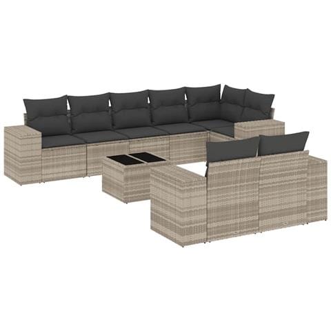 Set Divano da Giardino 9pz con Cuscini Grigio Chiaro Polyrattan - Foto 1