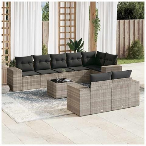Set Divano da Giardino 9pz con Cuscini Grigio Chiaro Polyrattan - Foto 2