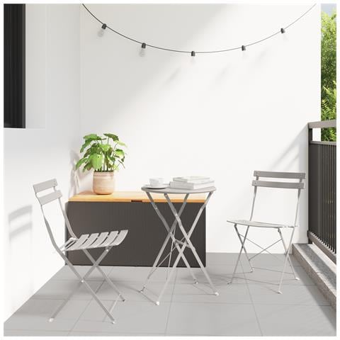 Set Bistro Pieghevole 3 Pezzi Beige in Acciaio di - Foto 2