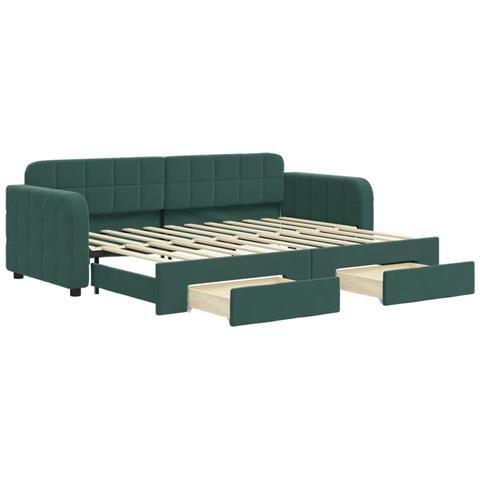Divano Letto Estraibile Cassetti Verde Scuro 80x200cm Velluto - Foto 1