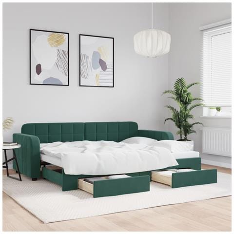 Divano Letto Estraibile Cassetti Verde Scuro 80x200cm Velluto - Foto 2