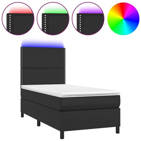 Giroletto a Molle con Materasso e LED Nero 80x200 cm Similpelle - Foto 1