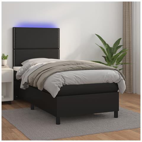 Giroletto a Molle con Materasso e LED Nero 80x200 cm Similpelle - Foto 2