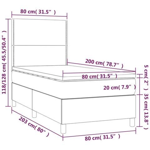 Giroletto a Molle con Materasso e LED Nero 80x200 cm Similpelle - Foto 8