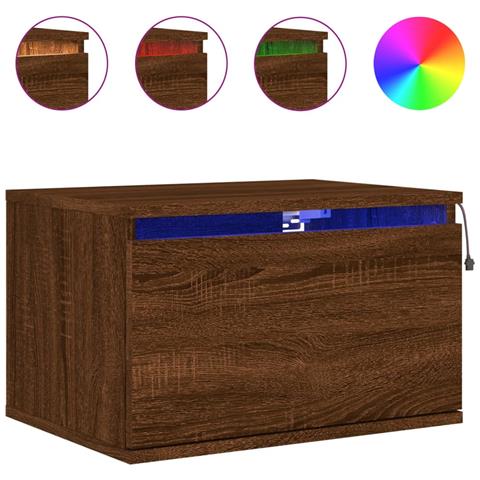 Comodino a Parete con luci LED Rovere Marrone - Foto 1