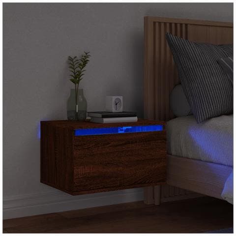 Comodino a Parete con luci LED Rovere Marrone - Foto 2