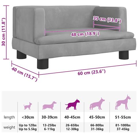 Lettino per Cani Grigio Chiaro 60x40x30 cm in Velluto - Foto 7