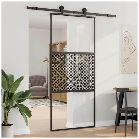 Porta scorrevole Nero 90 x 205 cm Vetro temperato, Alluminio - Foto 2