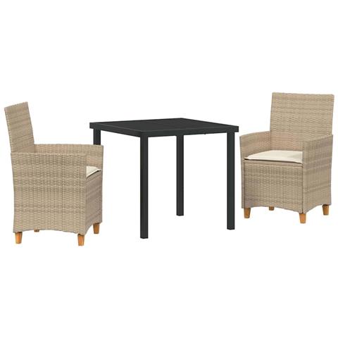 Set da Pranzo per Giardino 3 pcs Beige polyrattan - Foto 1