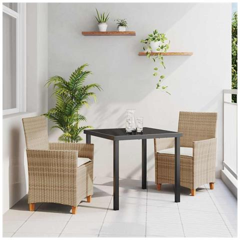Set da Pranzo per Giardino 3 pcs Beige polyrattan - Foto 2