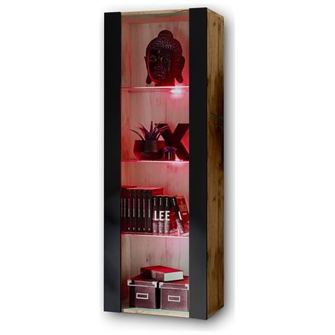 Komodee, Vetrina Tivoli, Wotan/nero, Larghezza 55 Cm X Altezza 159 Cm X Profondità 35 Cm, Led Rgb, 3 Ripiani, Per Soggiorno, Camera Da Letto, Anticamera - Foto 2