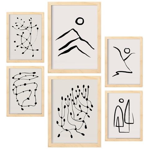 Set Di 6 Stampe Linee Più Morbide Nei Dipinti Decorativi Astratti Estetici Degli Amanti Per Il Tuo Soggiorno Di Casa A3 & A4 Telaio In Legno Chiaro - Foto 1