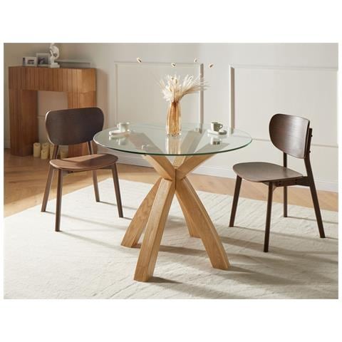 Tavolo Da Pranzo Yapp Marrone Chiaro 100 Cm 100 Cm Vetro Temperato - Foto 1