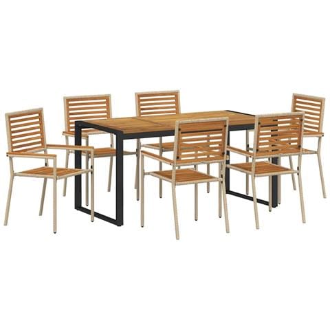 Set da Pranzo per Giardino 7 pcs Beige e Marrone polyrattan - Foto 1