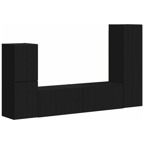 Set mobile TV Montaggio a parete 4 pcs Nero Legno multistrato - Foto 1