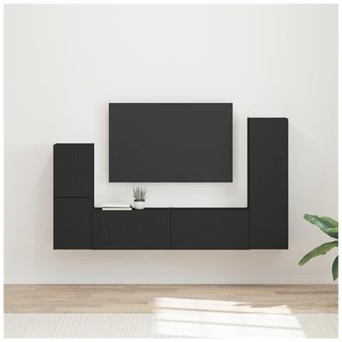 Set mobile TV Montaggio a parete 4 pcs Nero Legno multistrato - Foto 2