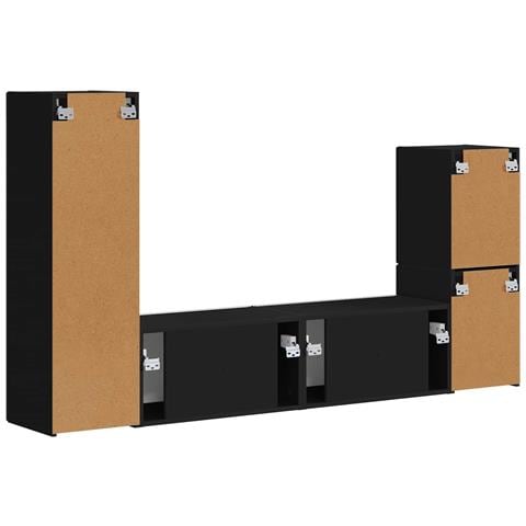 Set mobile TV Montaggio a parete 4 pcs Nero Legno multistrato - Foto 9