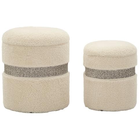 Set 2 Pouf Contenitore Saint-moritz In Teddy Crema Con Fascia Grigia Ø40x47 E Ø32x38 Cm - Foto 1