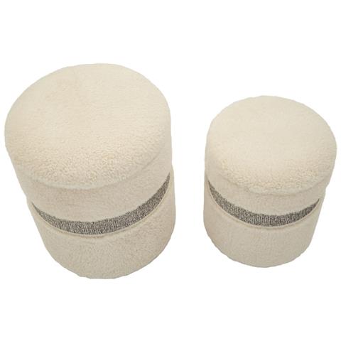 Set 2 Pouf Contenitore Saint-moritz In Teddy Crema Con Fascia Grigia Ø40x47 E Ø32x38 Cm - Foto 2