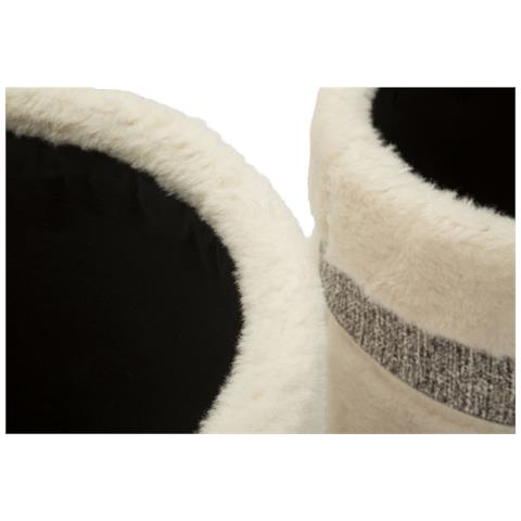 Set 2 Pouf Contenitore Saint-moritz In Teddy Crema Con Fascia Grigia Ø40x47 E Ø32x38 Cm - Foto 8