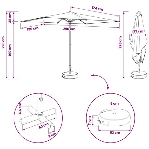 Ombrello da giardino 200 x 300 cm Poliestere Rettangolare - Foto 2