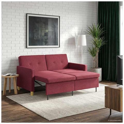 Divano Letto Estraibile Rosso Vino Tessuto - Foto 2
