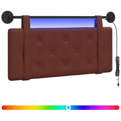 Testiera sospesa Con luce LED Marrone Lucido PU Antico - Foto 1