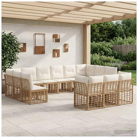 Set di divani da esterno Naturale e Bianco Crema Poliestere - Foto 2