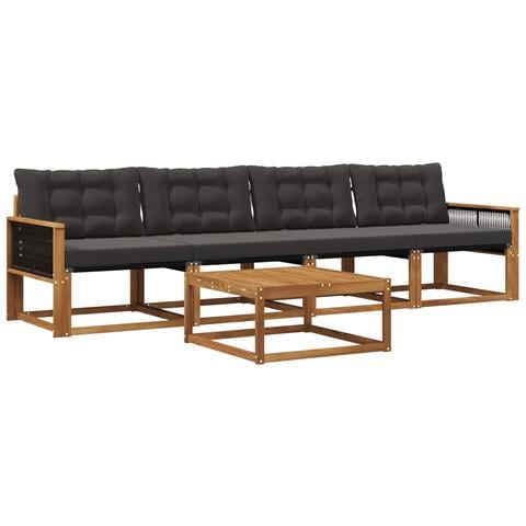 Set di divani da esterno con cuscino 5 pcs Naturale e Nero - Foto 1