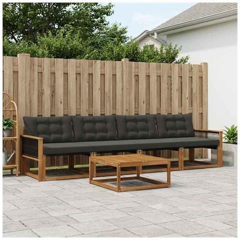 Set di divani da esterno con cuscino 5 pcs Naturale e Nero - Foto 2