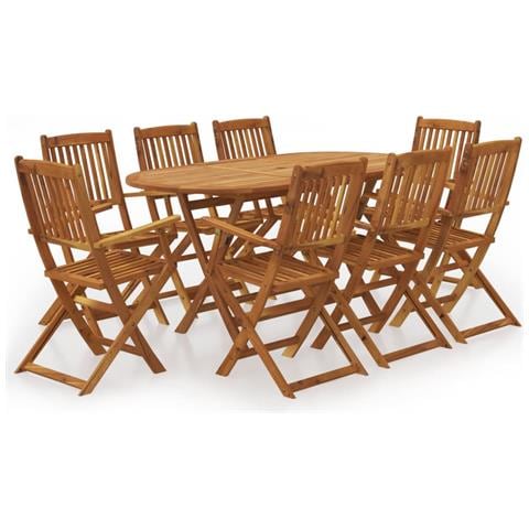 Set Da Pranzo Per Esterni 9 Pz In Legno Massello Di Acacia - Foto 1
