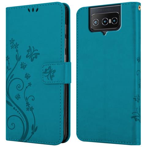 Cadorabo Custodia Compatibile Con Asus Zenfone 8 Flip In Blu Fiore - Coperchio Protettivo In Design Floreale Con Chiusura Magnetica, Funzione Stand E Slot Per Carte - Foto 8