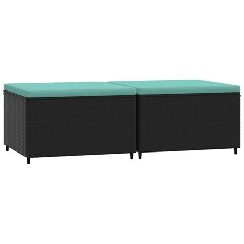 Poggiapiedi Da Giardino Con Cuscini In Polyrattan Nero - Foto 1
