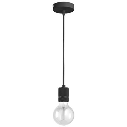 Sospensione Industrial Flash Metallo Nero Satinato E Stoffa Nera 1 Luce E27 - Foto 1
