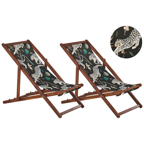 Set Di 2 Sedie A Sdraio Legno Acacia Scuro Fantasia Ghepardi Nero Anzio - Foto 7