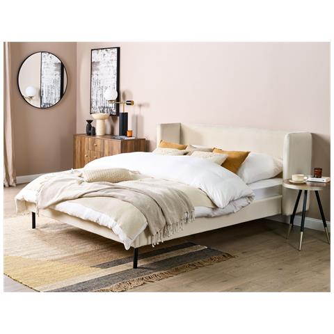 Letto Matrimoniale Velluto Beige 160 X 200 Cm Arette - Foto 1