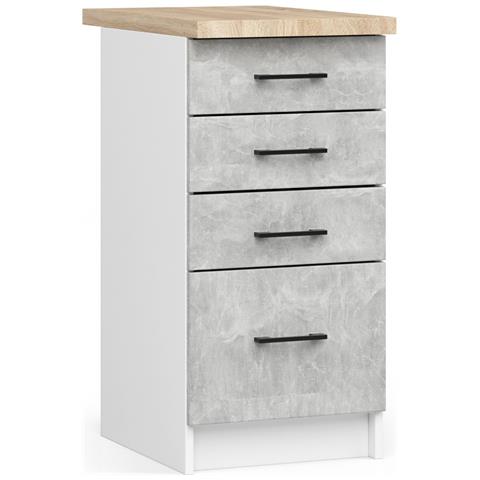 Mobile cucina modulare con piano di lavoro OLIWIA, 4 cassetti, 40x46x85 cm, Colore Bianco e Grigio Cemento - Foto 1