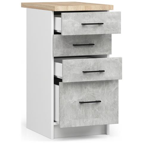 Mobile cucina modulare con piano di lavoro OLIWIA, 4 cassetti, 40x46x85 cm, Colore Bianco e Grigio Cemento - Foto 2