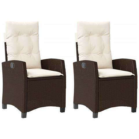 Sedie Reclinabili Giardino 2pz Con Cuscini Marrone Polyrattan - Foto 2