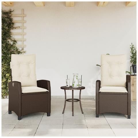 Sedie Reclinabili Giardino 2pz Con Cuscini Marrone Polyrattan - Foto 1