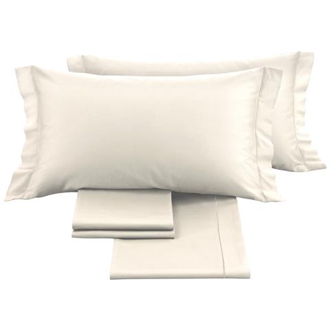 Completo Lenzuola Matrimoniale 100% Raso Cotone Tinta Unita Made Italy Matrimoniale Avorio - Foto 5