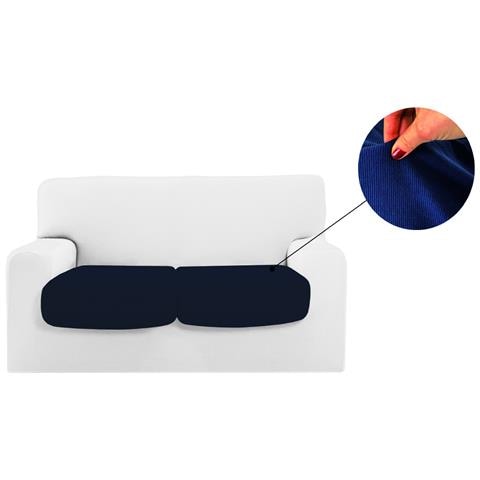 Copridivano Copriseduta Sofà Elasticizzato Tinta Unita Smile Tessuto Millerighe Seduta 4 Posti Blue - Foto 1