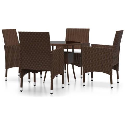 Set Bistrot Giardino 5 pz Polyrattan e Vetro Temperato Marrone - Foto 1