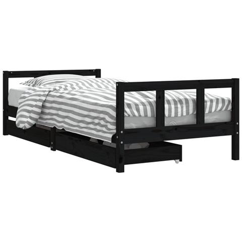 Giroletto Bambini con Cassetti Nero 90x200cm Massello di Pino - Foto 1