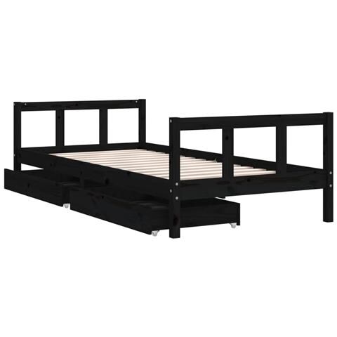 Giroletto Bambini con Cassetti Nero 90x200cm Massello di Pino - Foto 10