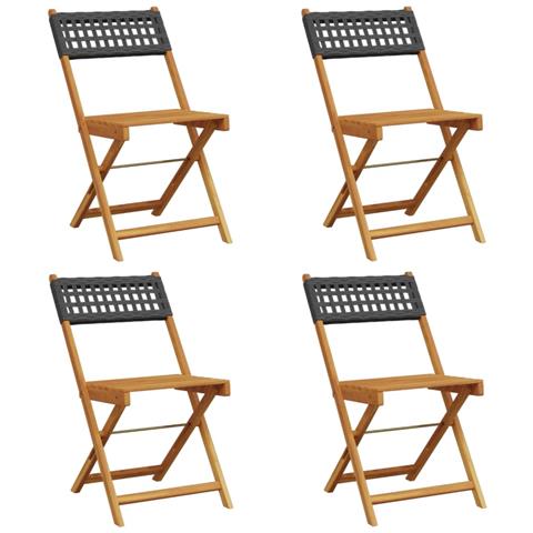 Sedie Giardino Pieghevoli 4pz Nere Polyrattan e Legno Massello - Foto 1