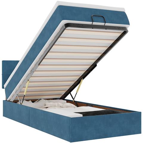 Pouf Letto Con Materasso E Led Blu Scuro 80x200cm In Velluto - Foto 2