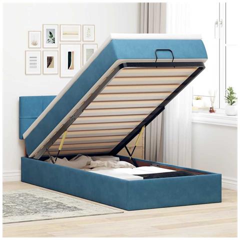 Pouf Letto Con Materasso E Led Blu Scuro 80x200cm In Velluto - Foto 1